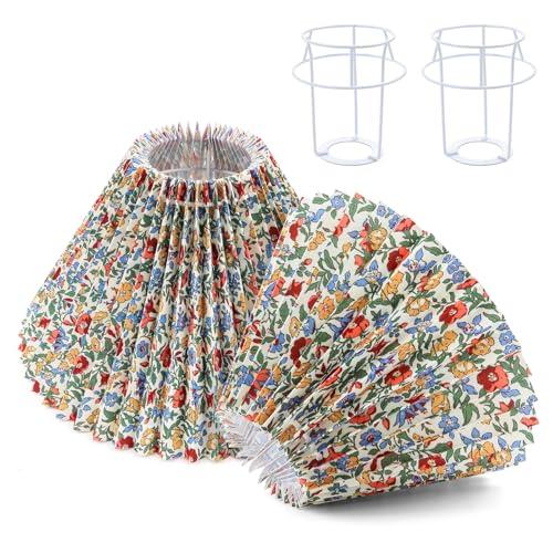 2pcs Pleated Lamp Shade, Modern Printing Flowers Lampshades for Table Lamps Floor Lamps, Barrel Lampshade Replacement for Bedroom, Cute Lamp for Living Room Home Office Decor