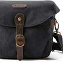 BAGSMART Camera Bag, SLR DSLR Canvas Crossbody Camera Case, Compact Camera Shoulder Bag with Rain Cover for Women and Men, Black