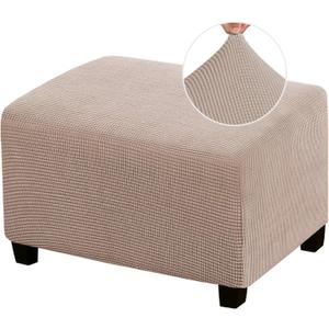 High Stretch Large Ottoman Cover Square, Ottoman Cover Rectangular for Folding Storage Stool, Thick Ottoman Slipcovers Washable Removable, with Elastic Bottom (Large, Sand)