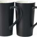 20 OZ Simple Pure Black Mug (Set of 2) Plain Large Tall Black Ceramic Milk Tea Coffee Mug with Handle as A Gift for Dad Mom Friends, 2pcs