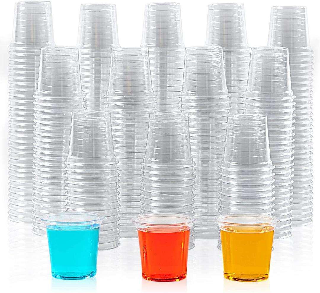 Lilymicky 1000 PACK 1 oz Plastic Shot Glasses, 1 Ounce Clear Disposable Party Cups for Vodka, Whiskey, Tequila, Mini Plastic Containers for Sauce, and Sample Tasting