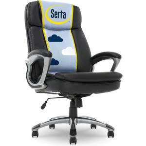 Serta Fairbanks Big & Tall Executive Office Chair Ergonomic Comfy High-Back ComputerChairs with Lumbar Support, Semi-Plush Seat Cushion, Padded Armrests, Nylon Swivel Base, Bonded Leather, Black