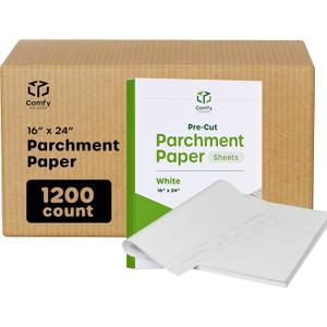 Comfy Package [Case of 1,200] 16 x 24 Inch Pre-Cut Parchment Paper Baking Sheets, Non-Stick - Parchment Paper Sheets for Baking & Cooking - White