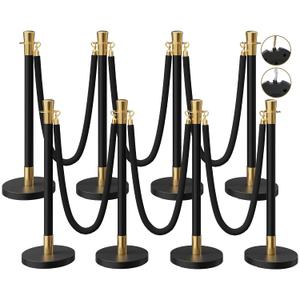 8 Pack Black&Gold Stanchions and Velvet Ropes Set, Stainless Steel Crowd Control Barriers, 6Pcs Black Ropes and Poles for Party Supplies,Photobooth Accessories, Prom,Birthday,Business,Wedding, Museums