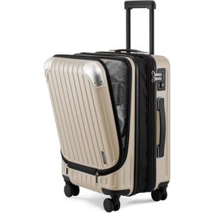 LEVEL8 Grace Carry on Luggage with Front Compartment, 20 Inch Expandable Hardside Suitcases with Wheels, Abs+Pc Harshell Spinner Luggages with Tsa Lock, Travel Bag for Women Men, Champagne, 20 Inch - Ext