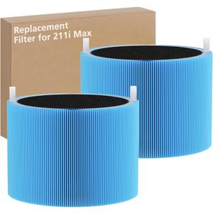 2 Pack 211i Max Replacement Filter Compatible with BLUEAIR Blue Pure 211i Max Air Purifier, Ture HEPA & Activated Carbon Replacement Filter, Blue