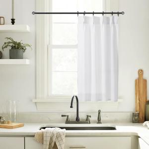 White Small Kitchen Curtains 32 Inch Length Sheer Linen Cafe Pinch Pleated See Out But Not in Non See Through Curtains for Living Room Bathroom (24"W x 32"L (Pack of 1))
