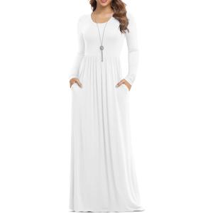 VIISHOW Women's Long Sleeve Loose Plain Maxi Dresses Casual Long Dresses with Pockets (Medium, White)