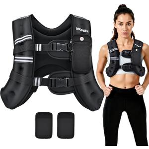 PACEARTH Weighted Vest,6lb/8lb/10lb/12lb/16lb/20lb/25lb/30lb Weight Vest with Reflective Stripe, Body Weight Vests for Women, Men, Weight Loss Workout, Strength Training, Running, Walking, Jogging (Black)