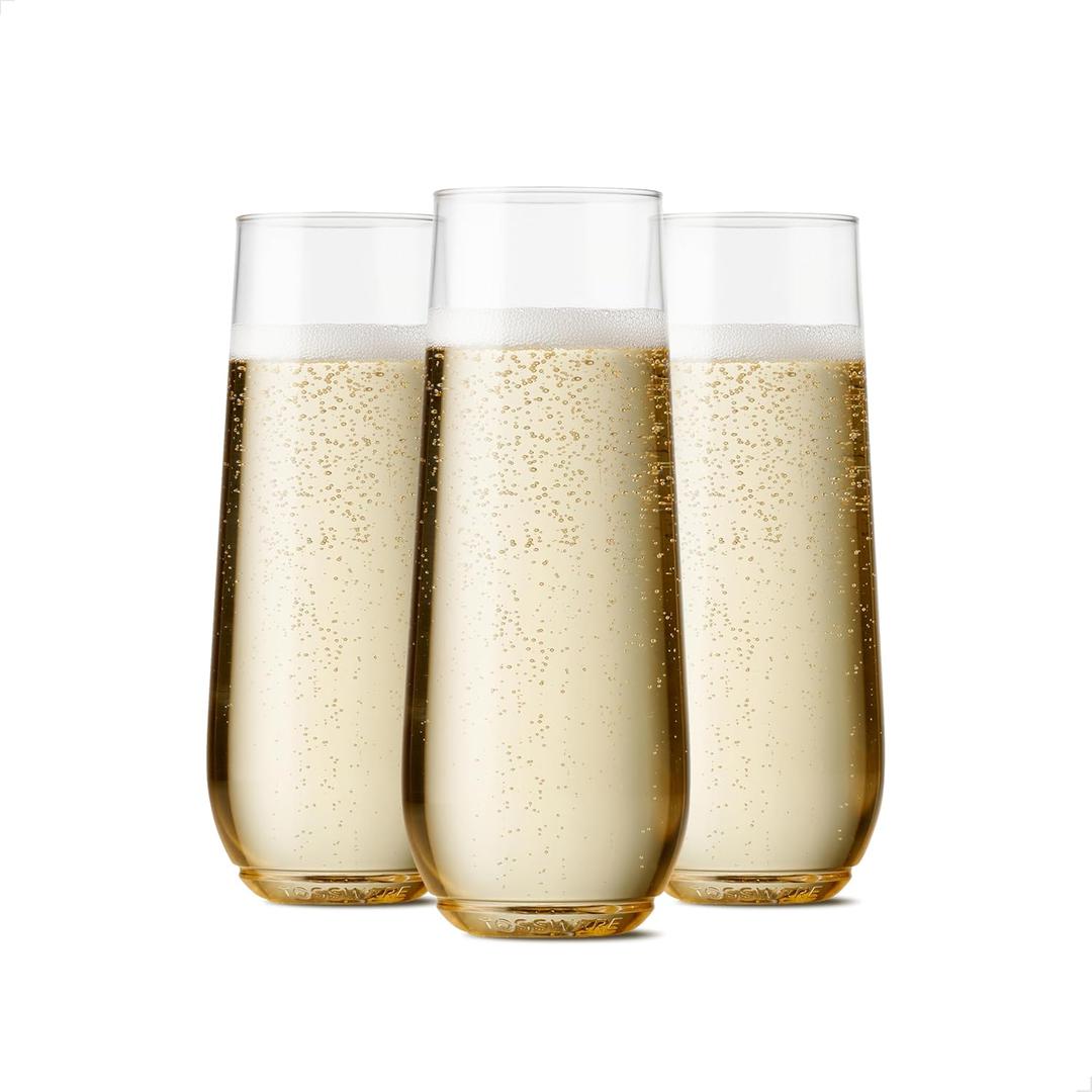 TOSSWARE POP 9oz Flute, Premium Quality, Recyclable, Unbreakable & Crystal Clear Plastic Champagne Glasses,Flute , 12 Count (Pack of 1)