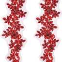 MECCANIXITY 2Pack Rhinestone Applique Patches, 13 x 4 Inches Red Lace Embroidery Patches Sew on Rhinestone Beaded Sequins for Sewing Making Dresses Wedding Banquet Evening Gown Decoration