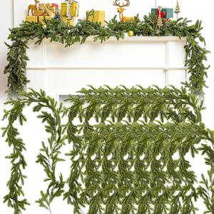 12 Pcs 5.6ft Artificial Christmas Faux Garland Norfolk Pine Garlands Realistic Leaves Hanging Greenery Plant for Christmas Table Fireplace Wall Mantle Indoor Xmas Decor