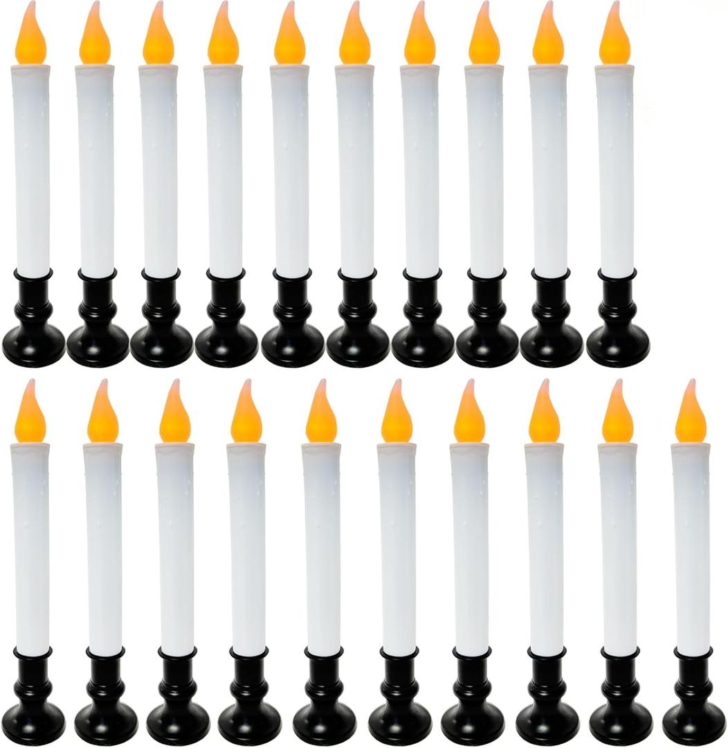 20 Pack 9" Black Base LED Candle Lights with Dusk to Dawn Sensor, Battery Powered Flameless Candles for Indoor Table Party Decor