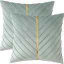 Mint Green Pillow Covers 18 x 18 Pack of 2 with Gold Leather Velvet Throw Pillow Covers Emerald Green Decorative Couch Pillowcases Luxury Modern Soft Pillow Cases Spring Summer Home Decor