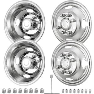 16" 8 Lug Wheel Simulators Stainless Steel Bolt Kit Fit for Pick-up Trucks Vans RV Hub Caps Rim Skin Chrome Cover Parts ;E350/E450 1992-2016/2018-2021(2017 not Fit)