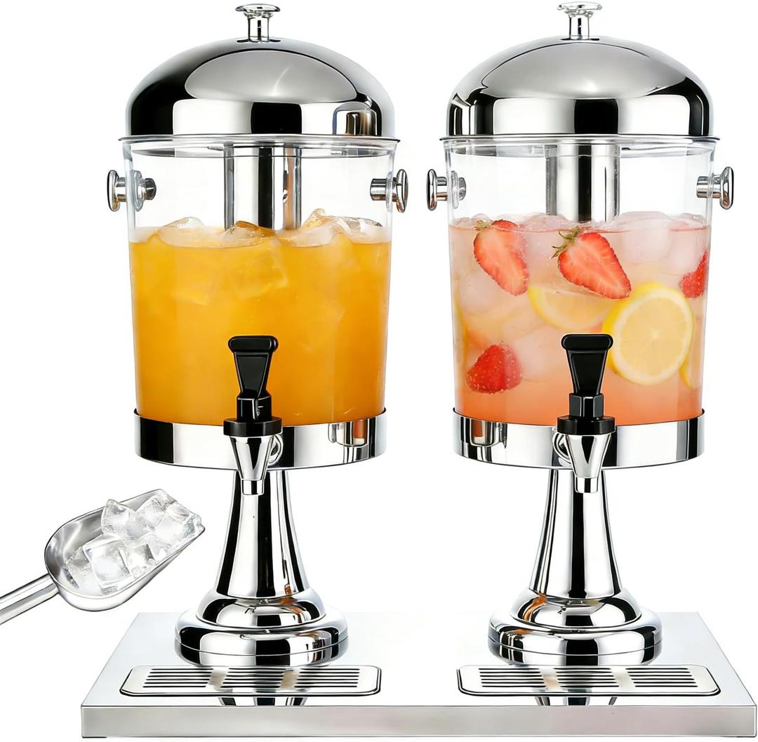 4.4 Gallon Iced Beverage Drink Dispenser, Stainless Steel Water Jar with Stand, Iced Beverage Drink Dispenser for Parties, Commercial Hot Cold Juice, Hot & Cold Drinks