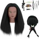 Mannequin Head with Human Hair 16'' Cosmetology Manikin Doll Head with 100% Real Human Hair Trainning Head for Hairdresser Practice Braiding Hair Styling with Clamp Stand