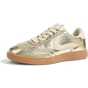 LUCKY STEP Women's Retro Fashion Sneakers Classic Casual Walking Shoes Non Slip Comfort Skate Shoes (8.5, Gold)