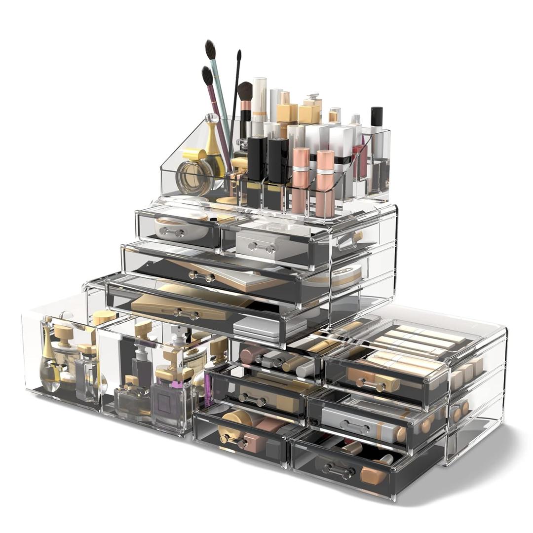 Readaeer Makeup Cosmetic Organizer Storage Drawers Display Boxes Case with 12 Drawers(Clear) (9.4 x 5.4 x 15.9 inches)