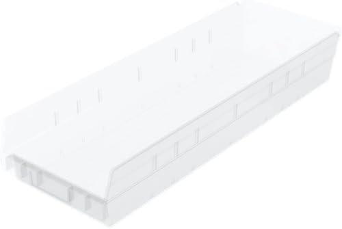 Akro-Mils 30164 Plastic Shelf Bins, Heavy Duty Storage Bins for Garage, Closet, and Drawer Organization, 24-Inch x 6-1/2-Inch x 4-Inch, Clear, 6-Pack
