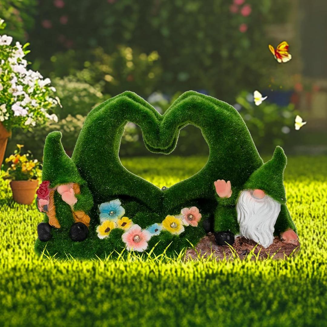 twinbling Garden Gnome Statue Heart-Shaped Moss Covered Outdoor Garden Decor Cute Gnomes Decorations for Home Patio Yard Balcony Lawn Decor Gifts for Mom Woman Grandma Dad