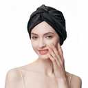 100% Mulberry Silk Bonnet Sleep Cap, Double Layer Silk Turban/Bonnet, Shower Cap, Fit for Night Hair Care, 9 Colors (Black, Adjustable Band)