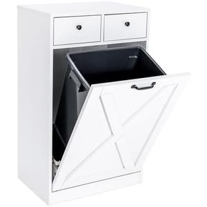 Zedesey 13 Gallon Tilt Out Trash Cabinet with 2 Drawers Wood Hidden Kitchen Recycling Cabinet Free Standing Pet Proof Trash Can Laundry Cabinet for Kitchen (White) Zedesey 13 Gallon Tilt Out Trash Cabinet with 2 Drawers Wood Hidden Kitchen Recycling Cabinet Free Standing Pet Proof Trash Can Laundry Cabinet for Kitchen (White)