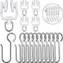 Jetec 120 Pcs Curtain Track Sets Ceiling Mount Curtain Track Hooks and Rollers Metal Shower S Hooks Straight Curved Rollers, Silve White