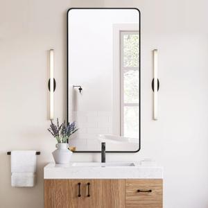 LEDLUX 20x40 Inch Matte Black Bathroom Mirror - Copper-Free, Metal Frame Vanity Rectangle Wall Mounted Modern Mirrors for Bedroom/Living Room/Porch Horizontal or Vertical