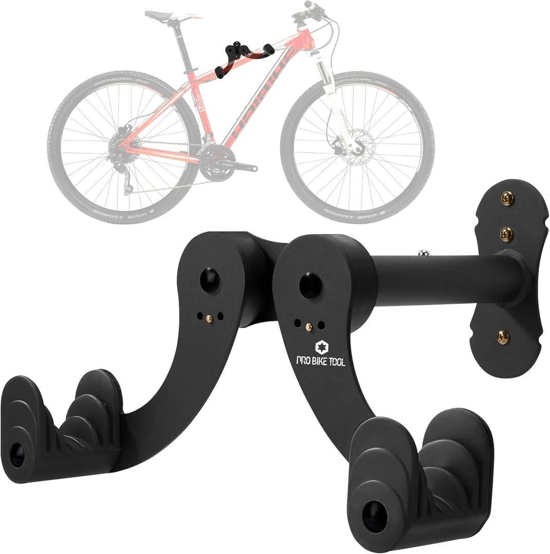 PRO BIKE TOOL Bike Rack Garage Wall Mount - Durable Alloy Bicycle Storage System with Adjustable Hook Hanger for Indoor Use - Ideal for Road, MTB, and Hybrid Bikes - Holds Up to 48.5 lbs, Black