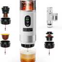 Portable Espresso Maker, Travel Coffee Maker for camping, Portable Espresso Machine with USB-C, 3-in-1 Small Espresso Machine with Ground Coffee & Capsules (NSDG) for RV (White (Two Batteries))