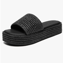 Athlefit Women's Slip On Platform Sandals Casual Bohemia Open Toe Summer Beach Flatform Slide Sandals, Size 10