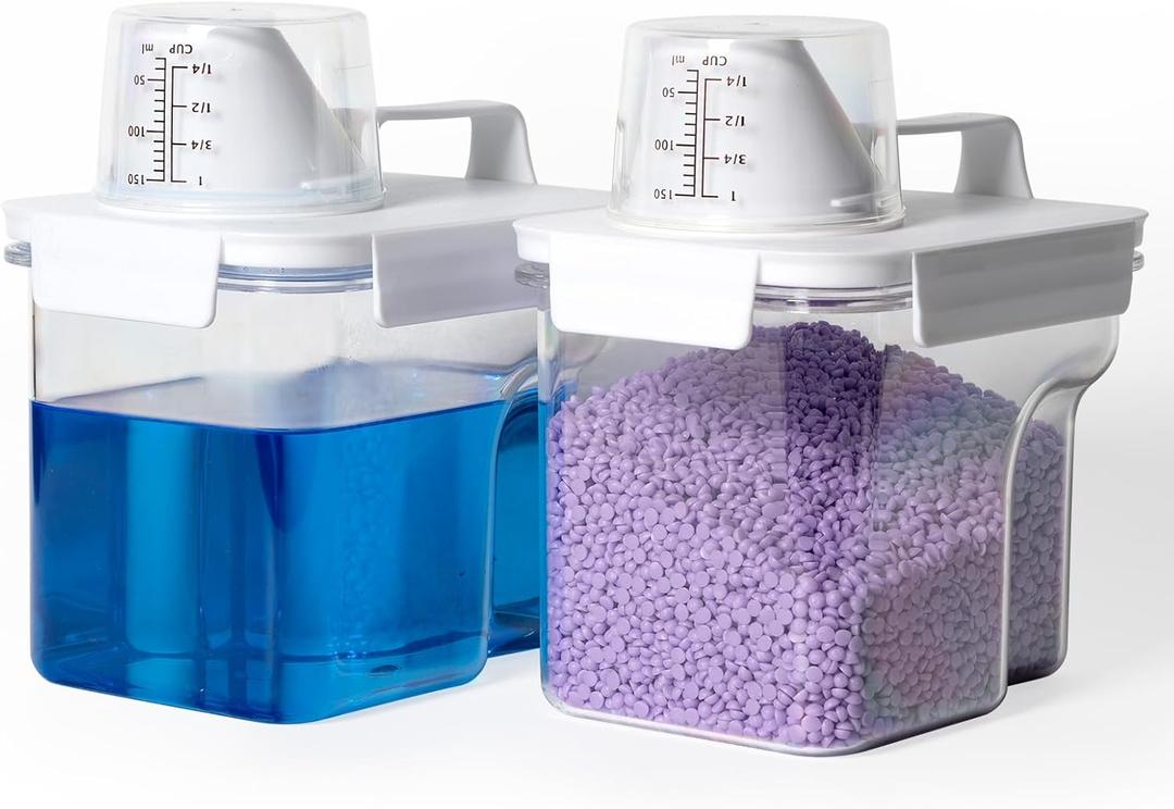 G2 GO2GETHER Laundry Detergent Container,2Pack -51oz Laundry Detergent Dispenser with 5 labels for Laundry Room, Laundry Scent Beads, Powder,Bleach,Soap,Fabric Softener Storage and Organization.