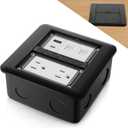 Hoolerry Floor Outlet Cover Plate, 15 a Duplex Receptacle & Triple Charging Ports (USB + USB C + Ethernet), 2 Gang Steel Recessed Outlet Box, Black