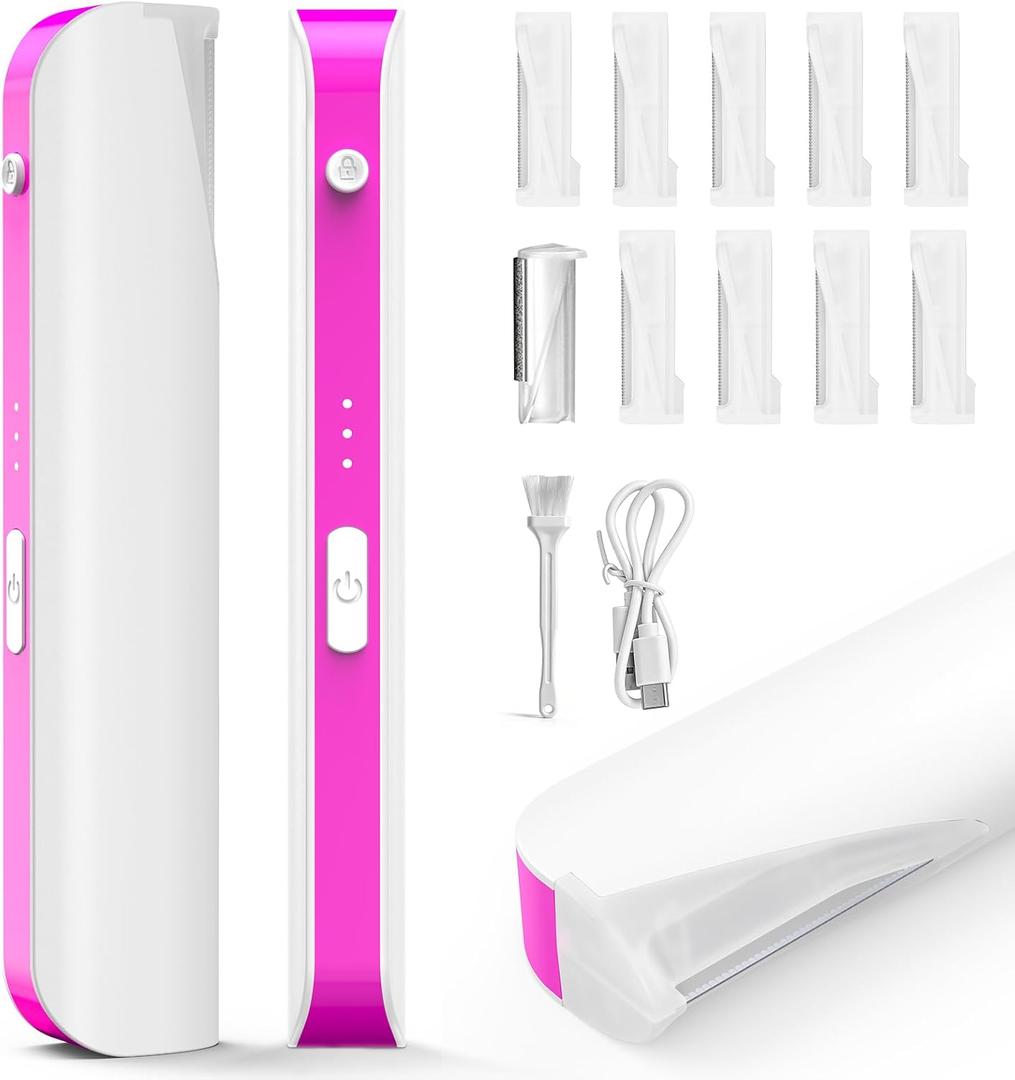 Sonic Dermaplane Razor for Women, Facial Hair Remover with LED Light, 3 Speed Mini Electric Dermaplaning Tool for Sensitive Skin, Peach Fuzz Removal, 9 Safety Blades & 1 Exfoliating Head