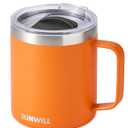 SUNWILL Insulated Coffee Mug with Lid, Travel Tumbler with Handle, 14 oz Stainless Steel Cup for Camping, Office, Home, Powder Coated Orange