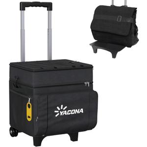 Cooler with Wheels and Handle, 50 Can Rolling Cooler, Portable Collapsible Soft Cooler Bag with Wheels,Leakproof Insulated Wheeled Cooler for Beach, Camping, Patio Travel, Outdoor, Ball Fields (BLACK)
