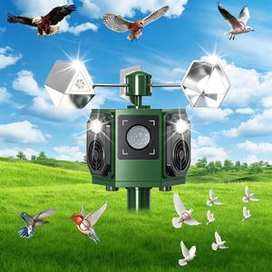 2026 Upgraded Solar Ultrasonic Bird Repellent Devices Outdoor Woodpecker Deterrent for House with Motion Sensor & Reflectors & Flash Light Scare Birds Away Waterproof Pigeon Repellent for Garden Farm