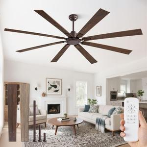 ZMISHIBO 80 Inch Ceiling Fan No Light with Remote Control, 8 Blades Quiet DC Reversible Motor, 6-Speed, Timer, Oil Rubbed Bronze Finish, Indoor Outdoor Ceiling Fans for Patios, Living Room, Garage