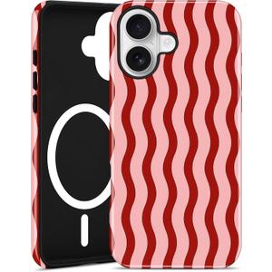 Jusy Magnetic Wavy Striped Phone Case for iPhone 14 Pro Max,Wavy Red | Compatible with MagSafe, Cute Aesthetic Striped Design, TPU and PC Protective Shockproof Cover