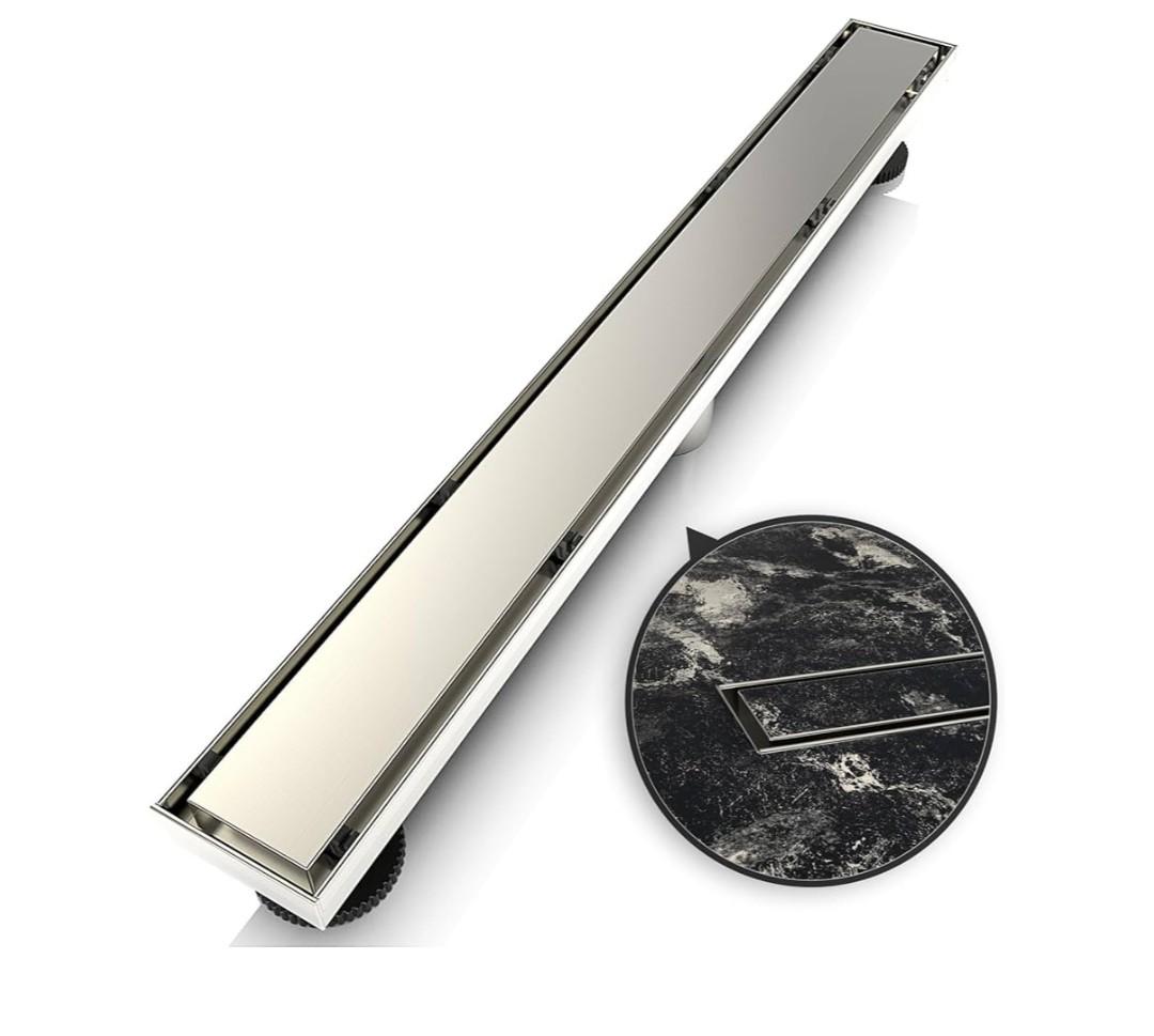 WEBANG 24 Inch Linear Shower Drain Rectangular Floor Drain with Accessories Reversible 2-in-1 Cover Tile Insert Grate Removable SUS304 Stainless Steel CUPC Certified Brushed Nickel