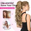 REECHO Ponytail Extension, 18" Claw Clip Ponytail Extension Wavy Ponytails Hair Extensions Jaw Clip on Pony Tails Natural Synthetic Hairpiece for Women Daily, Medium Blonde with Blonde Highlights