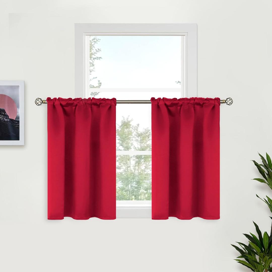 BGment Red Kitchen Curtains 36 Inch Length for Window Over Sink - Short Half Drapes with Rod Pocket Thermal Insulated for Cafe Bathroom Window, 2 Panels, 34 x 36 Inch