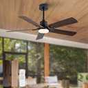BOOMJOY 42 Inch Black Outdoor Ceiling Fans with Lights and Remote, Dimmable 5 Blade Outdoor Ceiling Fans for Patios, Black Ceiling Fan with Light for Bedroom Indoor Living Room (Dark Walnut A)