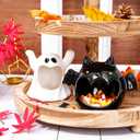 Whaline 2Pcs Halloween Candy Bowls MIni Halloween Candy Dish Candle Holder Trick or Treat Bat Ghost Ceramic Dish for Tiered Tray Ornament Tableware Holiday Party Decor Supplies Gift