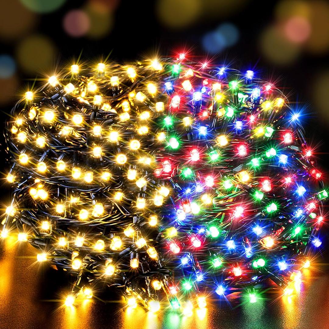 LetsFunny 300 LED Outdoor String Lights, 108FT Twinkle Lights with 8 Lighting Modes, Waterproof Ambient Aesthetic Lighting for Indoor & Outdoor Christmas Tree, Wedding, Party, Halloween Decorations (Warmlight & Multicolor)