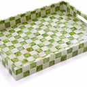 CHI AN HOME 15.8" x 11.8" Decorative Rectangular Tray with Natural Capiz Shells, Checkered Tray with Handles, Serving Tray for Ottoman, Coffee Table, Kitchen Counter Home Decor (Pistachio Green)