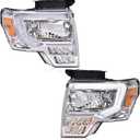 LQI LED DRL Headlight Assembly Compatible with Ford F150 2009-2014 Headlamps Driver & Passenger Side Clear lens Chrome Housing Amber Reflector FO2503289 DL3Z13008EC