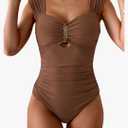 Eomenie Women's One Piece Swimsuit Tummy Control Cutout Bathing Suit Push Up Wide Straps Swim Suit, M