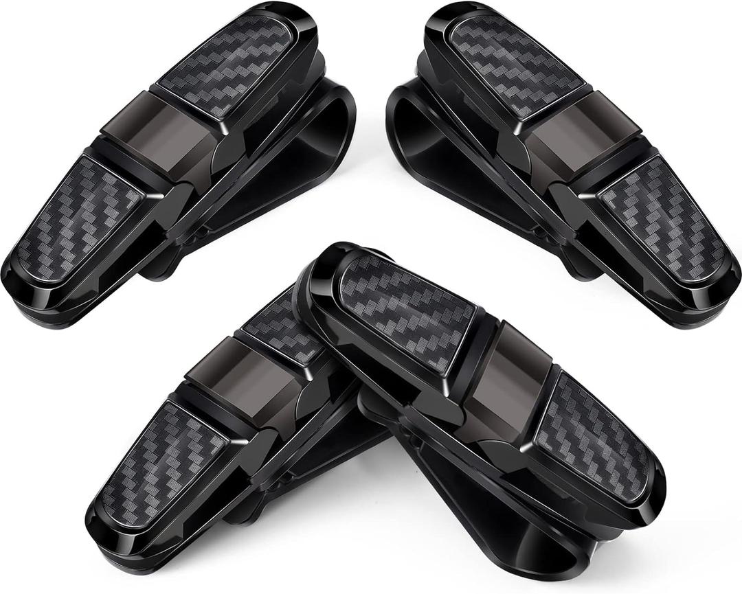 Boao 4 Pcs Sunglasses Holders for Car Sun Visor, Glasses Ticket Card Clip Mount Hanger, Double-Ends Clip 180 Degree Rotational Car Visor Accessories(Black)